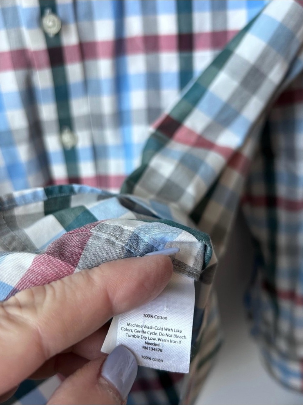 Vineyard Vines Slim Fit Tucker Shirt is blue, red and white plaid - Picture 7 of 7